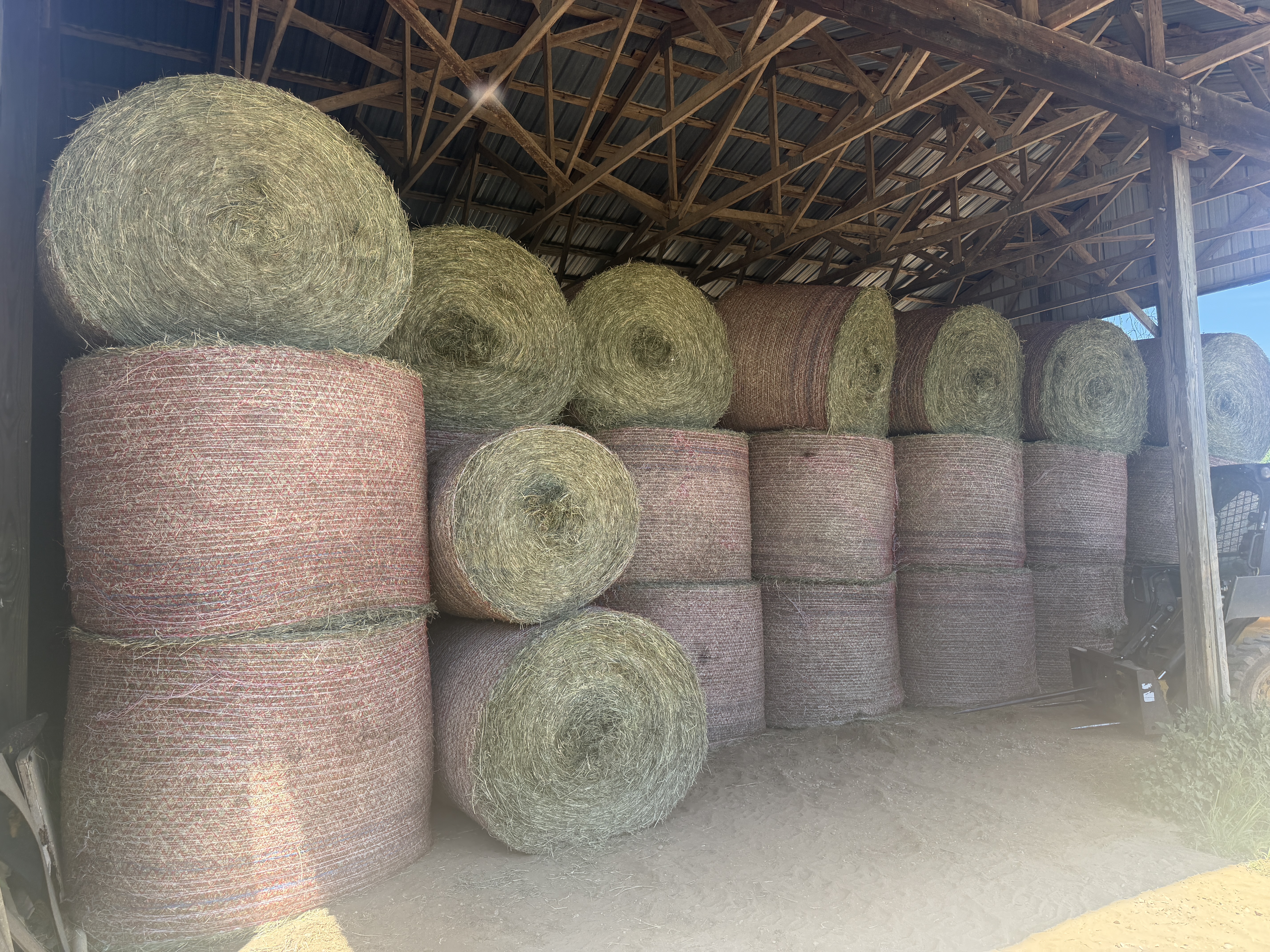 Round hay bales in storage